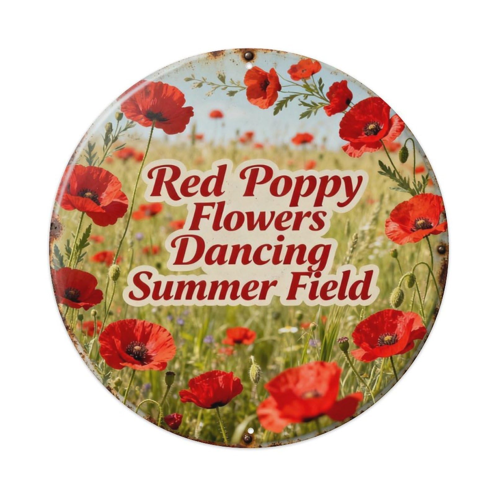 Red Poppy Flowers Dancing Summer Field Metal Tin Sign Plaque