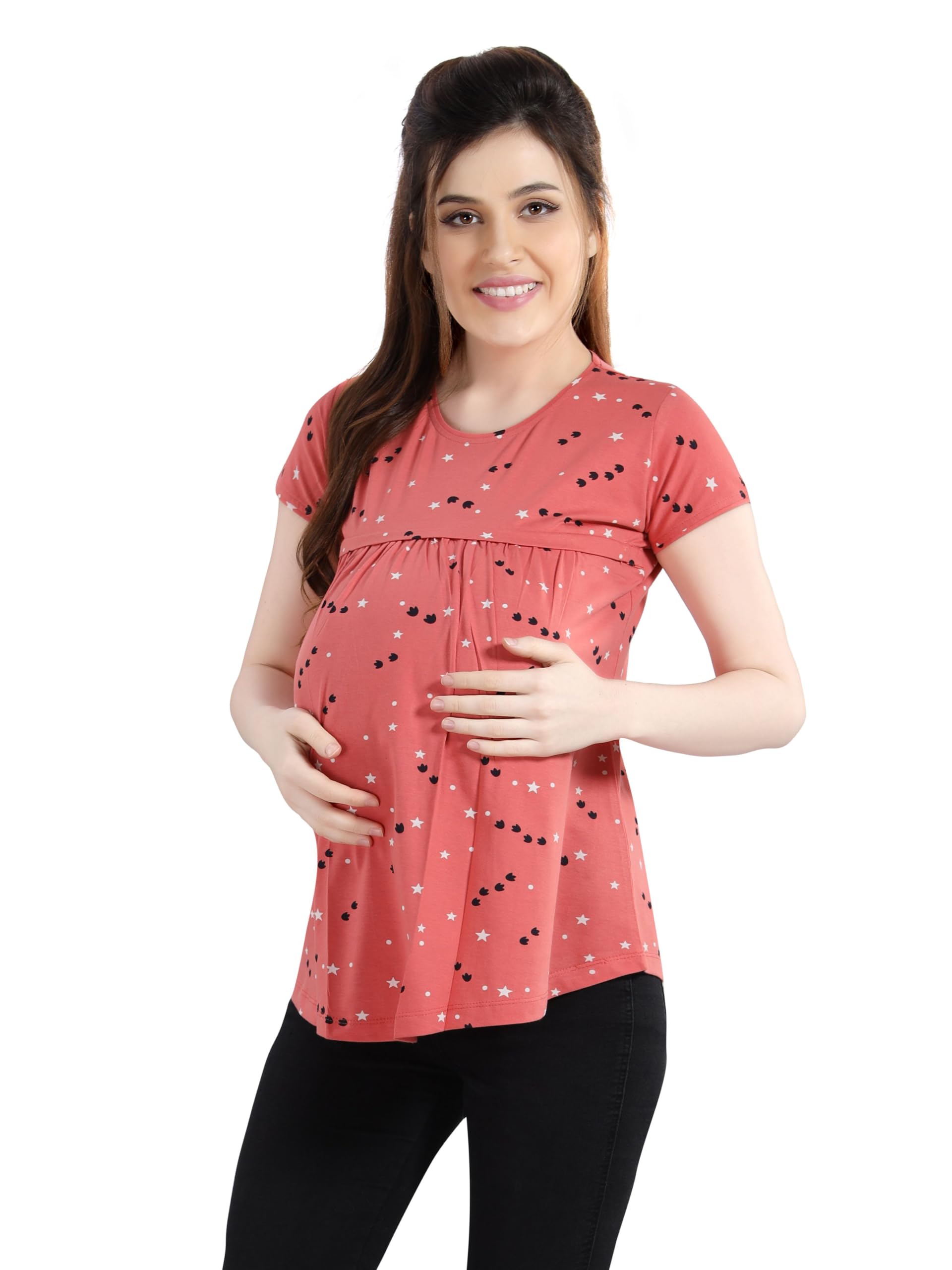 Women's Cotton Regular Fit Printed Maternity Feeding Tunic Top 8046