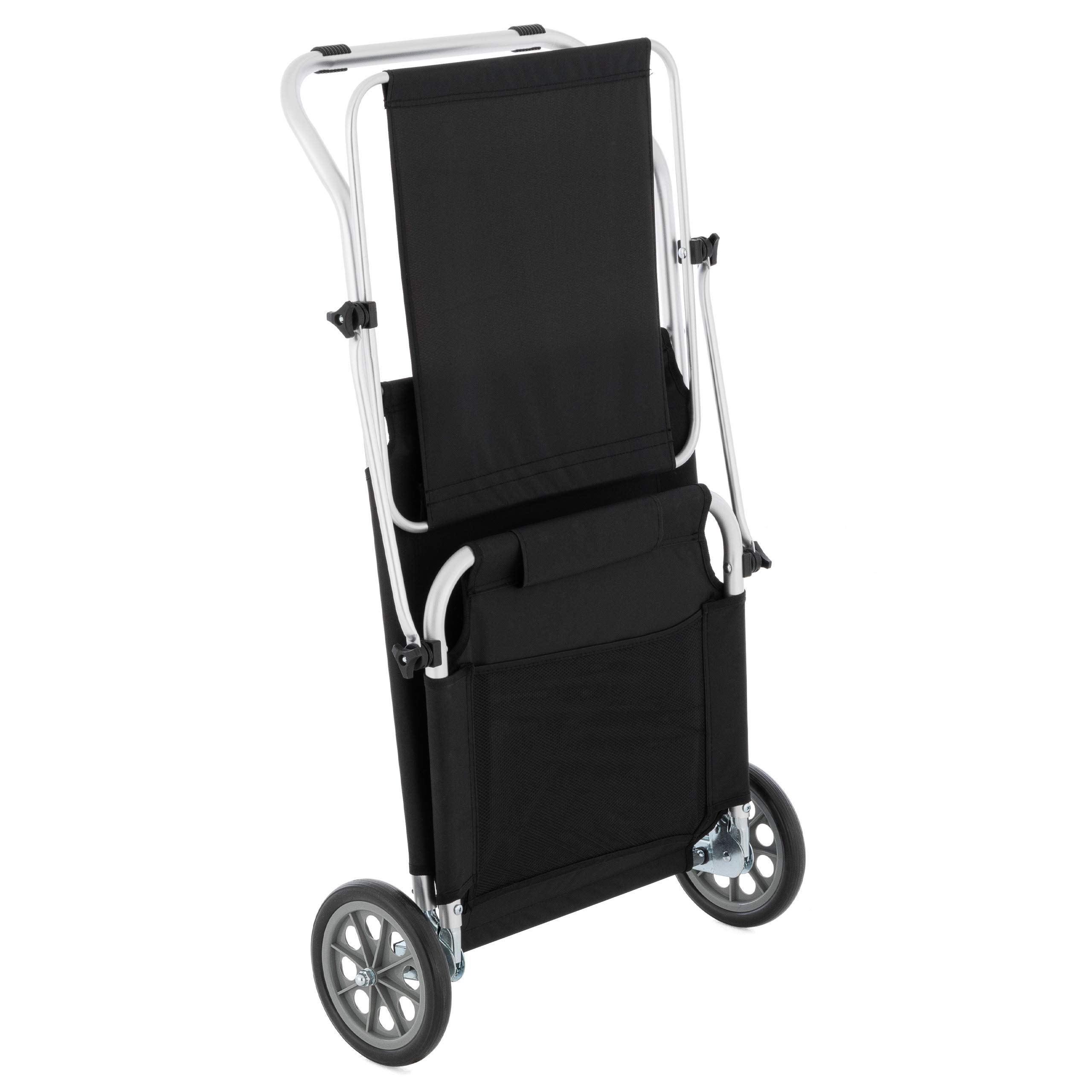 Nexos Trading Gartenliege Sonnenliege Liegestuhl Klappliege Räder und Sonnendach klappbare Liege aus Alu und Polyester Bespannung schwarz Trolleyfunktion