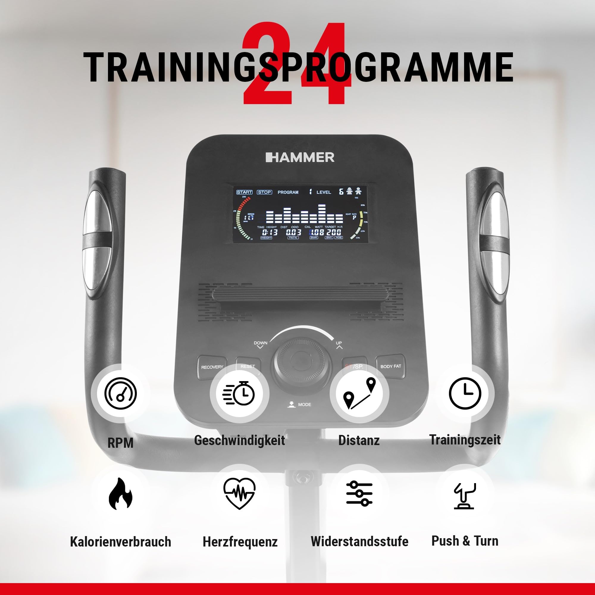 Hammer Crosstrainer Ellipsentrainer SpeedMotion II, 3-fache Steigung, 24 Programme, 18 kg Schwungmasse, Kinomap & Zwift