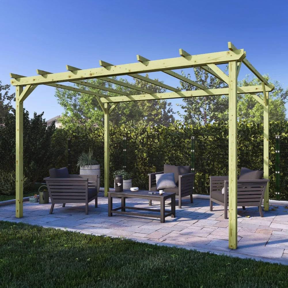 Pergola in legno 3x4 m per esterno e giardino, impregnato in autoclave, resistente agli agenti atmosferici, con kit montaggio, made in Italy
