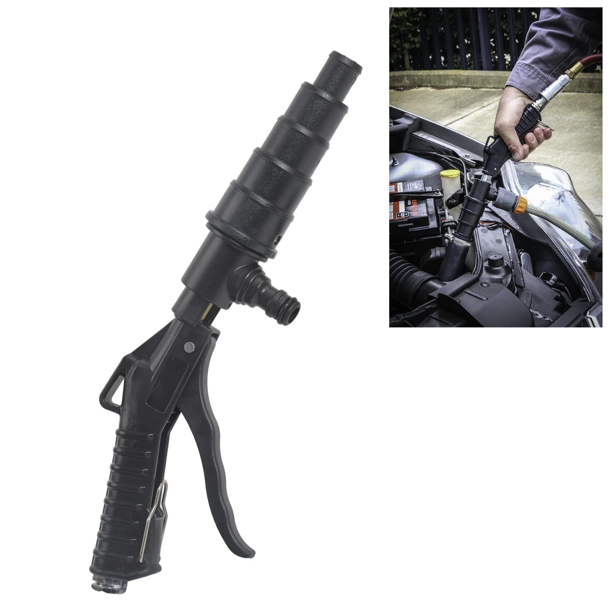 Retaaj Black Flushing Air Powered Gun For Coolant System Cleaning Flush Gun Multi Nozzles Fit Automotive Radiator Cooling System Flusher