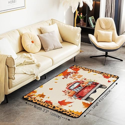 Miniatura 8 de Alfombra de cosecha de calabaza de otoño, 3 x 5, alfombra a cuadros negros y blancos para niños, Halloween, hojas de arce, alfombra lavable con