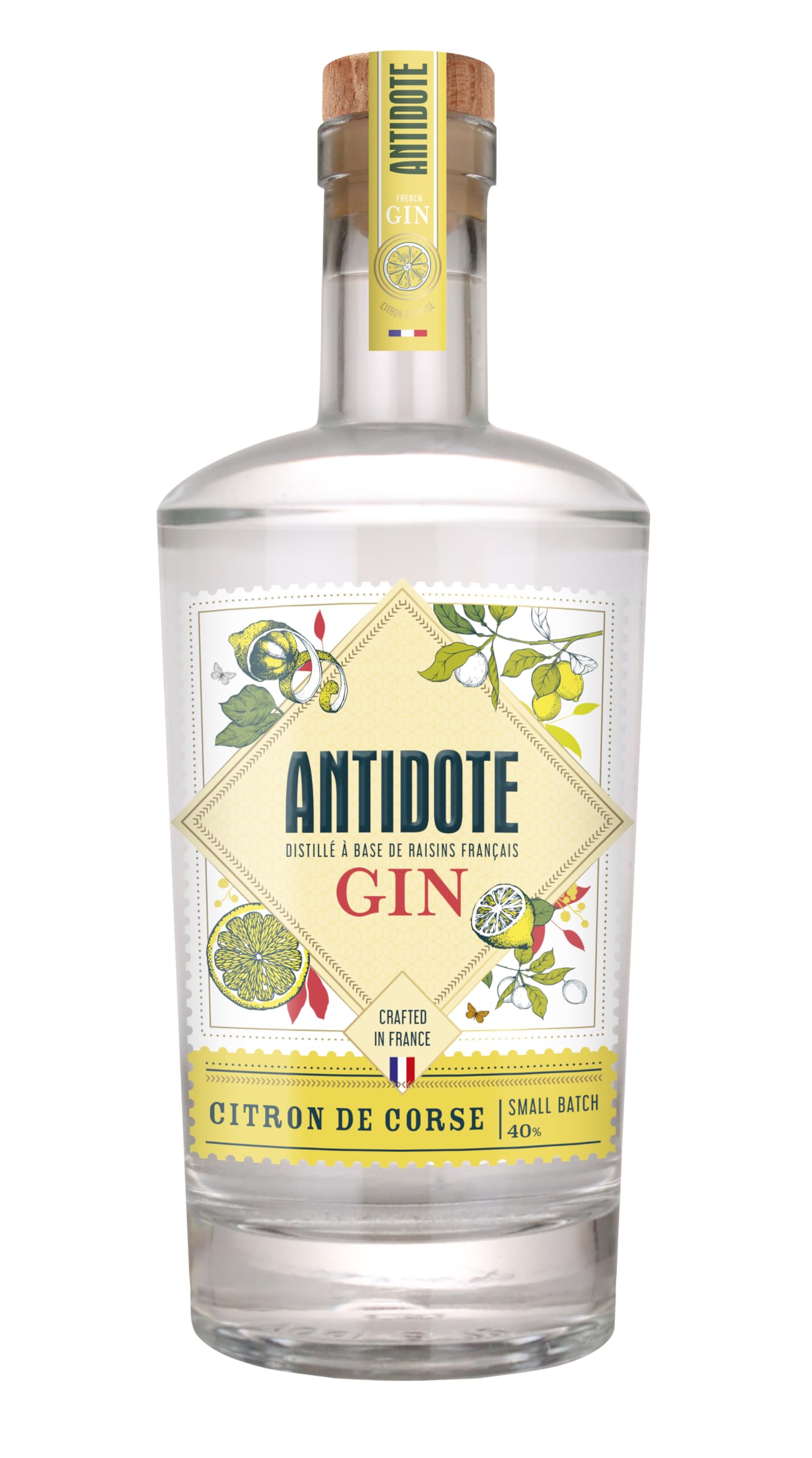 Antidote Gin Zitrone aus Korsika- aus französischen Trauben - 17 aromatische Pflanzen, 5 Destillationen - 40% (1 x 0,70 L)