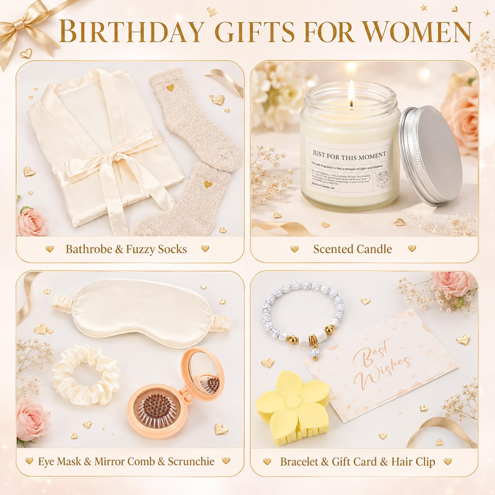 Lot de 17 paniers de spa pour femme - Cadeau d'anniversaire pour femme - Cadeau de remise de diplôme - Ensemble de soins personnels avec peignoir de bain, pinceaux de maquillage, bougie parfumée