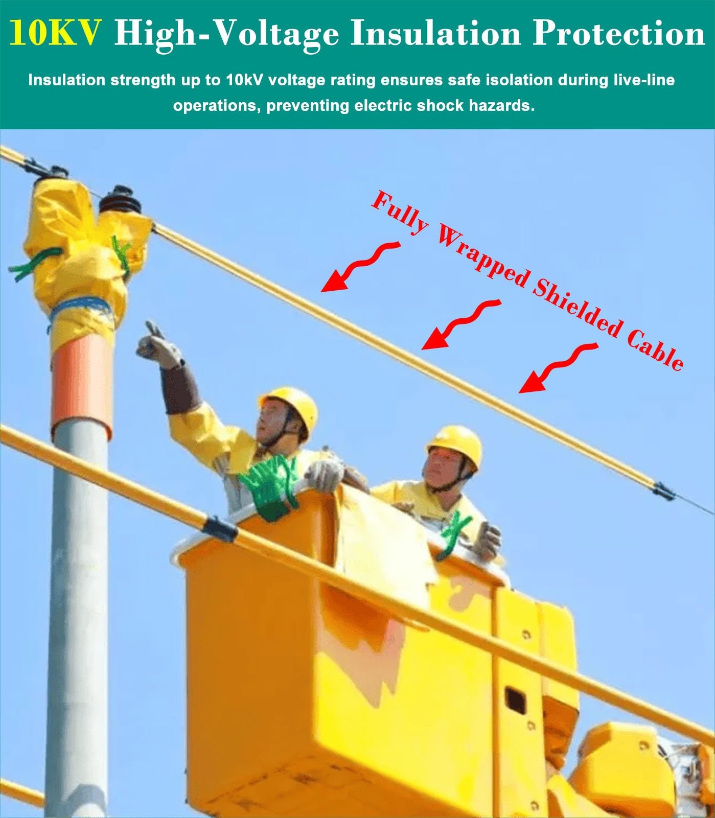 Manguitos aislantes eléctricos antielectrocución, resistencia dieléctrica de hasta 10000 V, tubo protector portátil a presión, no conductor, 3 m, amarillo