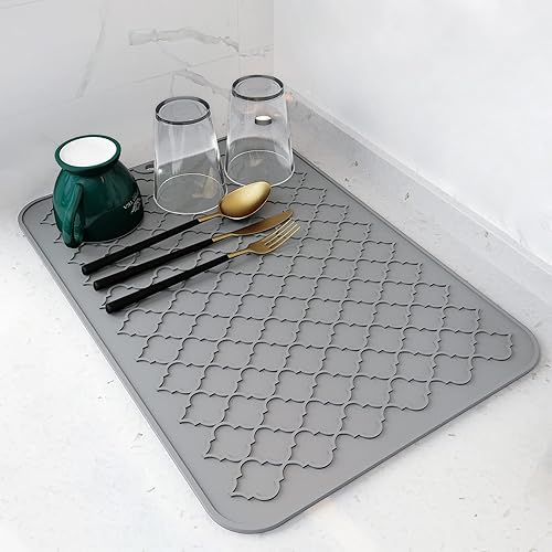 Tapete para secar platos para encimera de cocina, resistente al calor (12 x 16 pulgadas, gris)