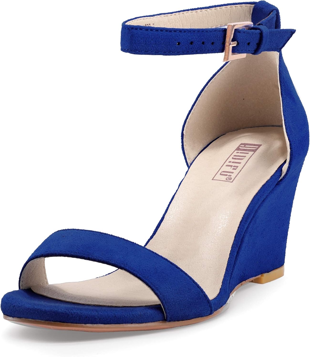 IDIFU Women's Classic Wedge Heels Sandals 3 Inch Ankle Strap Open Toe Evening Dress Wedding Shoes (10, Royal Blue Suede)