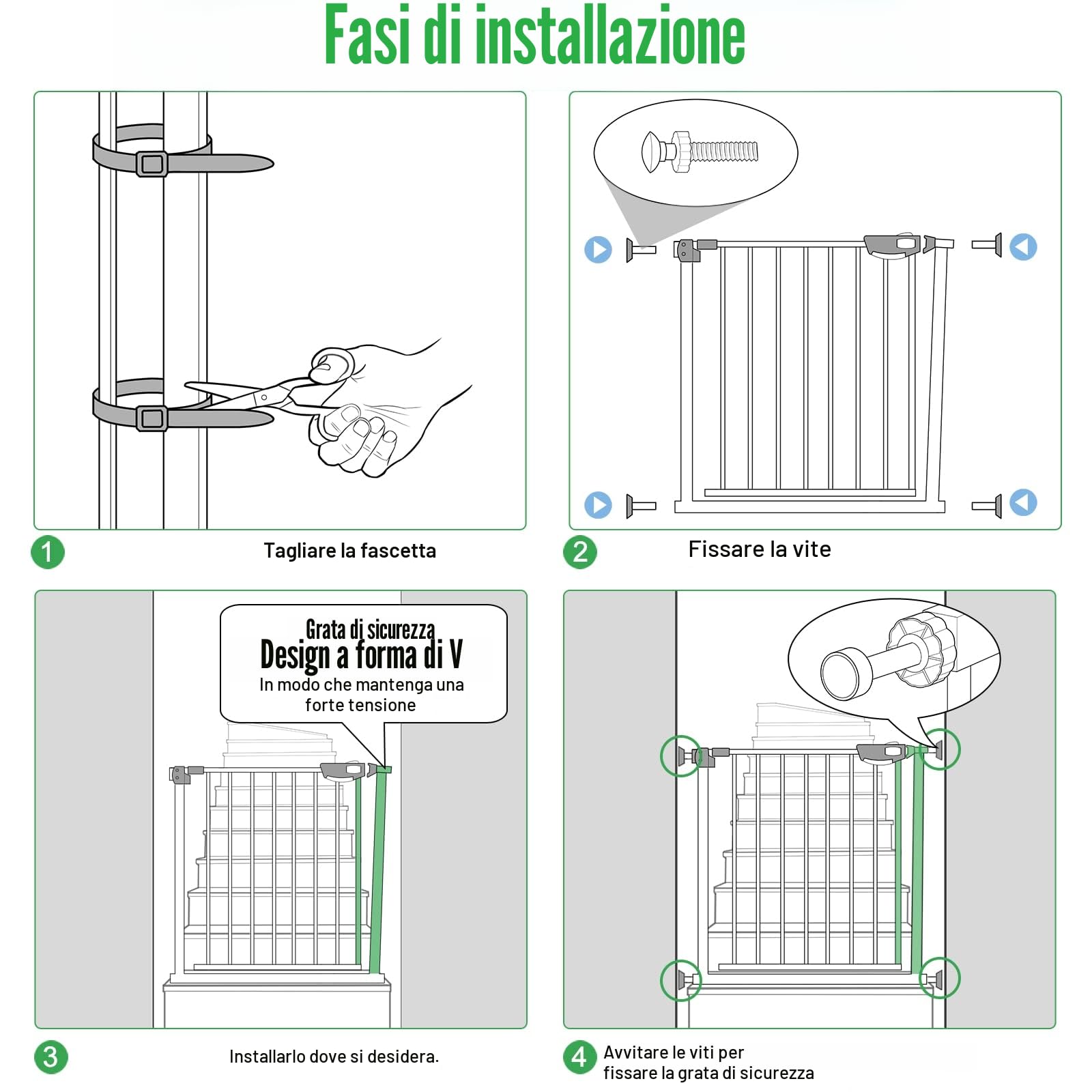 NAIZY Cancelletto di Sicurezza per Bambini Open N Stop per Bambini Cani Scale/a Pressione/Porte e Scale Interne - 85-95cm(Bianco)