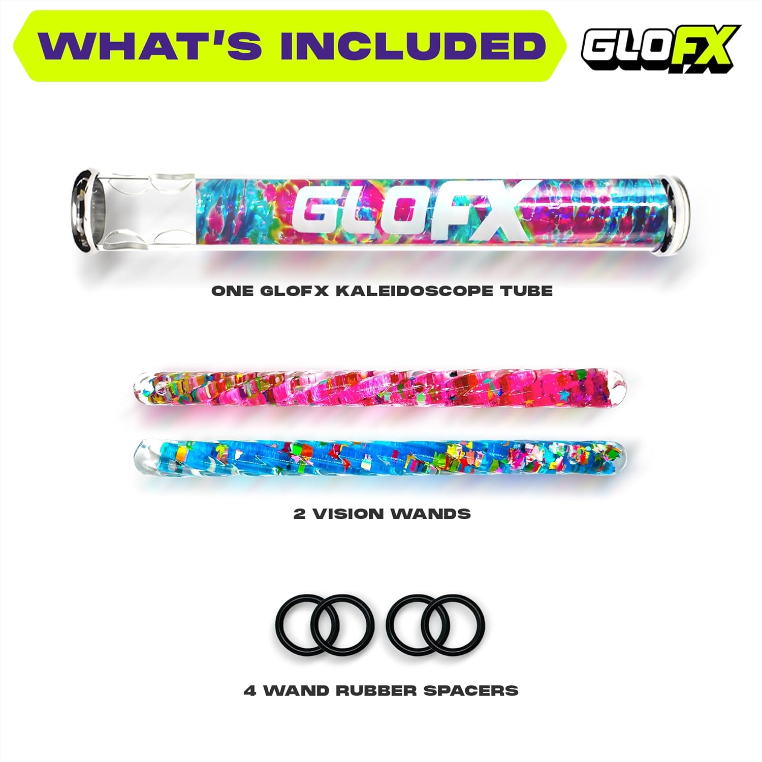 GloFX Rainbow Tie Dye Liquid X Kaleidoscope Tube Toy – Dual Glitter Wands (Pink & Blue) – Includes Kaleidoscope, Wands & Spacers – Ages 15+ Sensory Toy