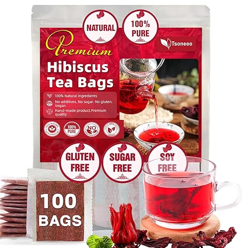 Bolsas de té de flores de hibisco de primera calidad, 100% natural, hecho a mano, té de hierbas puro, sin azúcar, cafeína o gluten, aptas para