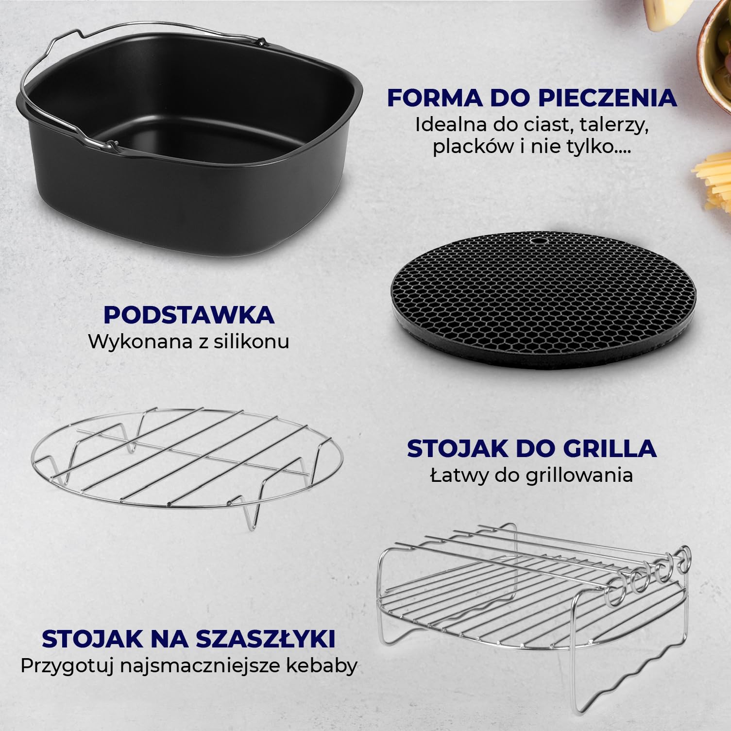 Frytkownica Akcesoria – 19-Teiliges – Nadaje się do frytownic XL i XXL, Philips, Cosori 5,5 l, Ninja, Cecotec, Tefal, Princess – Zawiera silikonową formę i e-książkę z przepisami