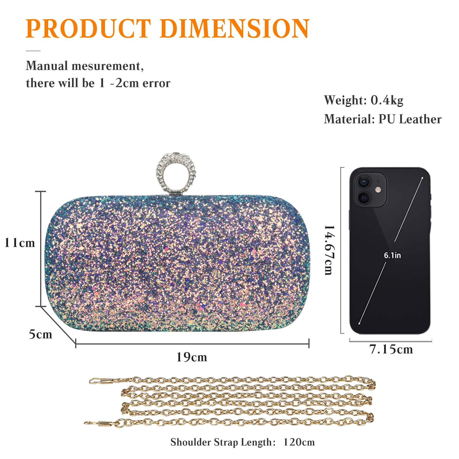 Lentejuelas Clutch para Mujer Bolsa de Noche Bolso de Fiesta Lujoso Bolso de Hombro Bolso de Boda Bolsa de Cadena Pequeña Elegante Bolsos Bandolera para Fiesta de Graduación Banquete Verde