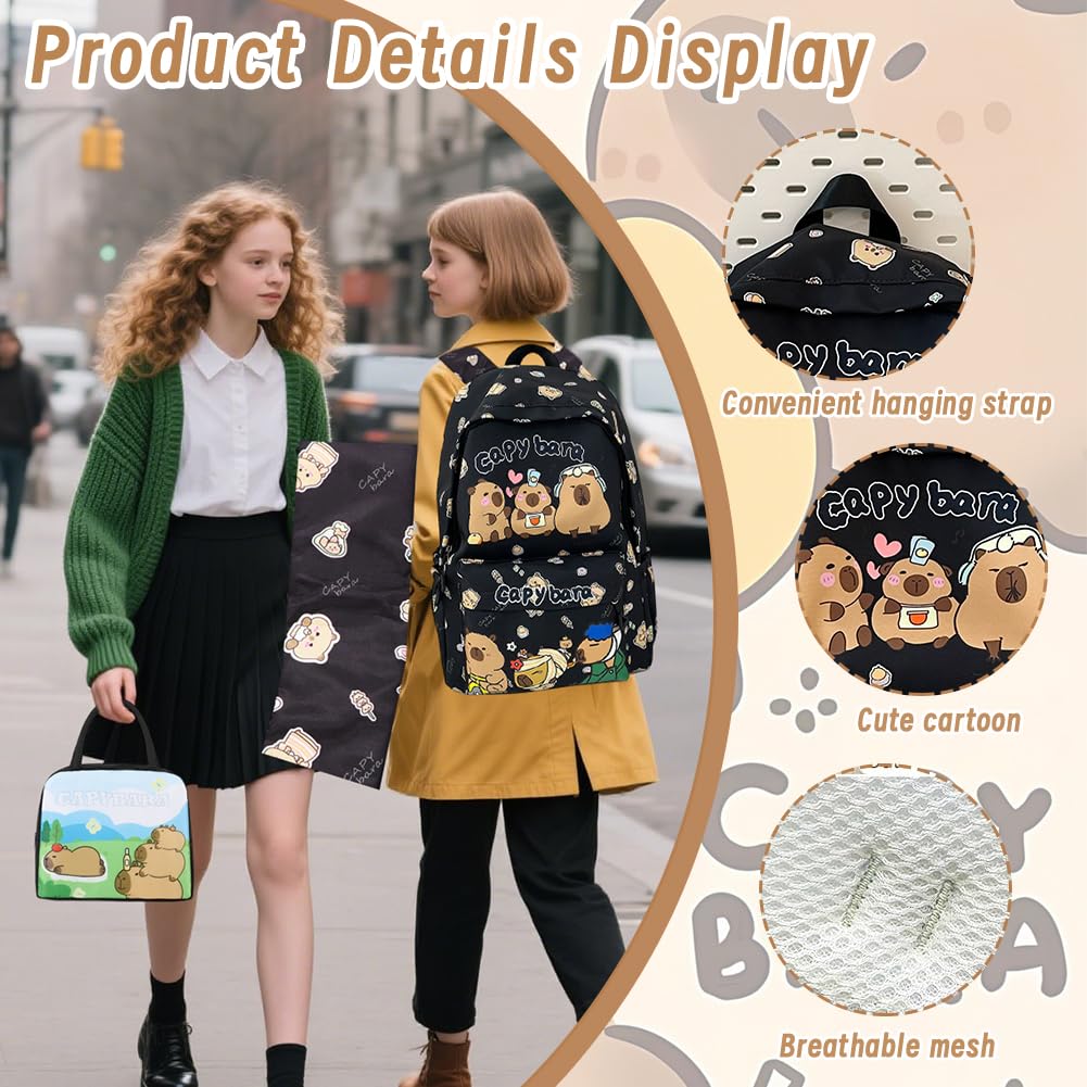 Mochila Escolar Capybara, Capybara Bolsa de Almuerzo Niño, Escolar de Dibujos Animados en 3D Escolares Anime Mochila,Schoolbag escolar de dibujos animados para niños