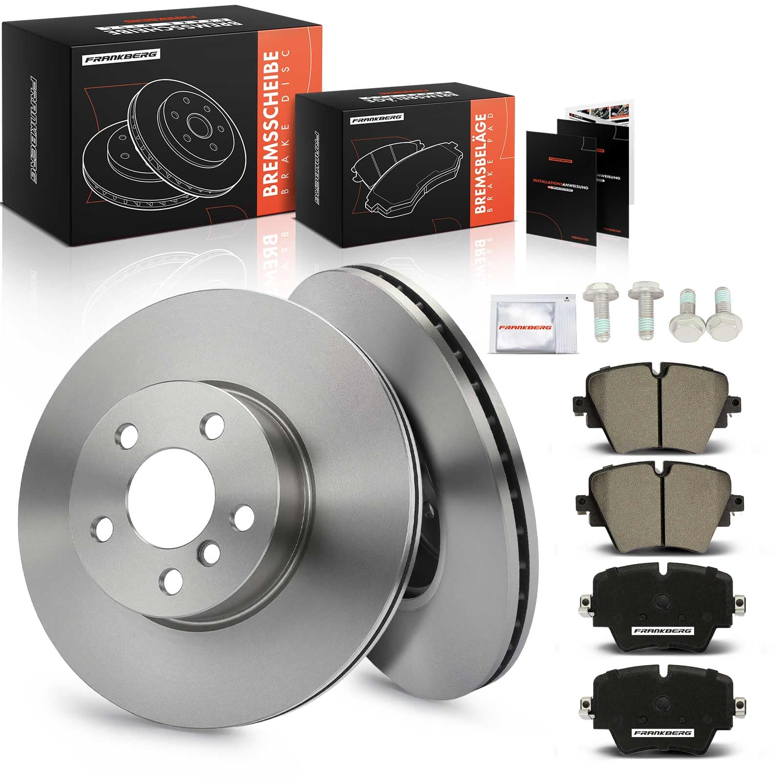 Frankberg 2 x tarcze hamulcowe + 4 x klocki hamulcowe przednie, kompatybilne z Touring G21, G81, 3, G20, G28, G80, 4, Cabriolet G23 G83, zamiennik # 34106884492