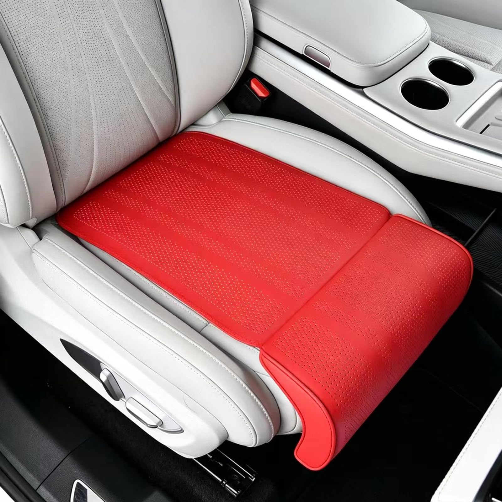 LiYaBaiHuo Car Seat Extender Leg Support for Ligier JS50 2000-2026 2027, Breathable Perforated Cushion Legs Rest Pads Memory Foam Under-Thigh,F/Red