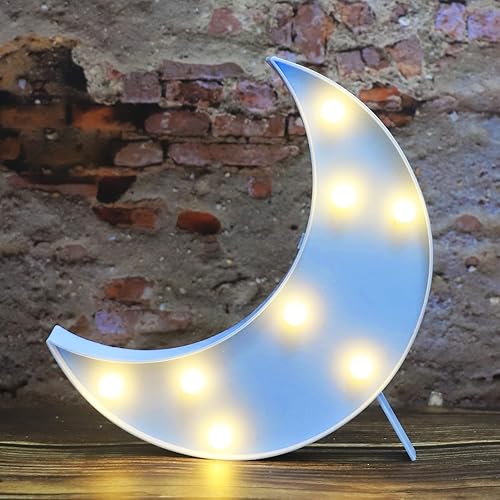 Señales de marquesina LED en forma de luna Vicila, luces nocturnas de luna iluminadas, lámpara de luna creciente para dormitorio, operadas por