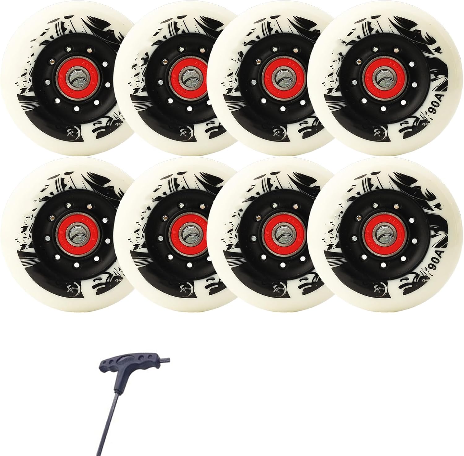 8 Pack Inline Skate Wheels 72mm 76mm 80mm Inline Replacement Wheels with ABEC9 Bearing 90A Indoor Outdoor Inline Skate Wheels (Black,76mm)