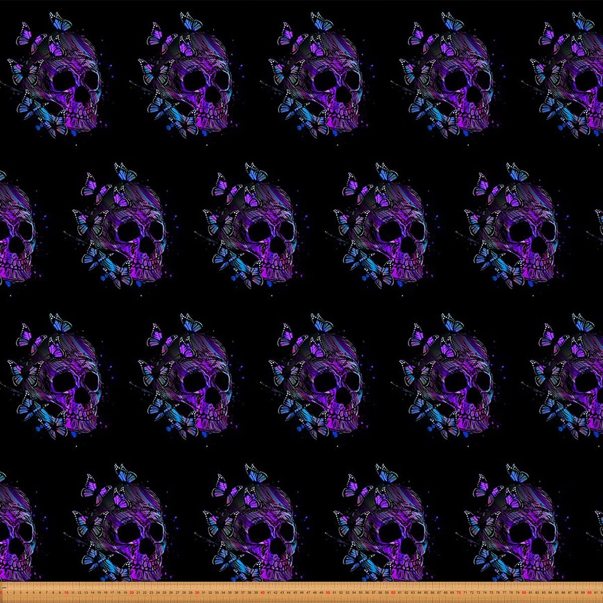 Purple Butterfly Skull Fabric by The Yard Gothic Sugar Skull Halloween Upholstery Fabric for Girls Teens Women Retro Gothic Butterflies Psychedelic Skeleton Decorative Fabric Black 1 Yard