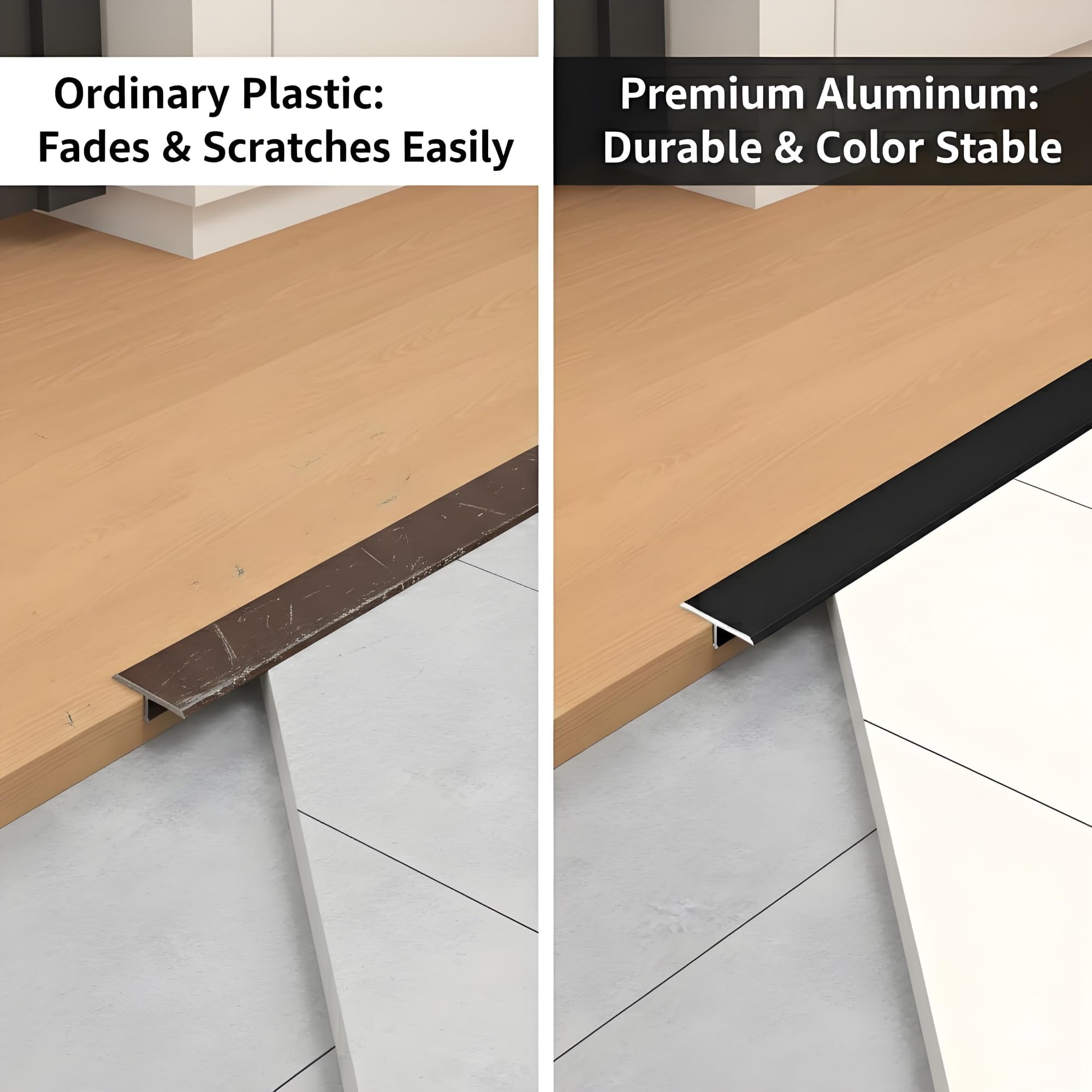 Samoprzylepna aluminiowa listwa progowa do drzwi, 90 cm, 15 mm, szerokość 60 mm, biały profil podłogowy, 3 szt., 90 cm