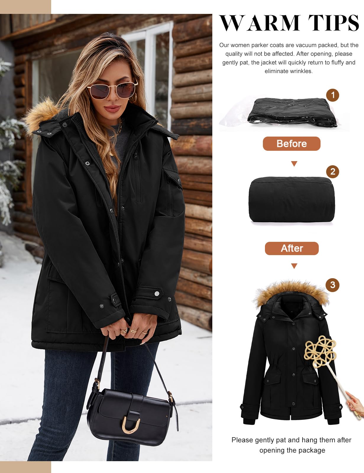 heekpek Abrigo Mujer Invierno Parka Impermeable Cortaviento Abrigo de Invierno Cálido Chaqueta Larga Mujer con Capucha Desmontable y Múltiples Bolsillos