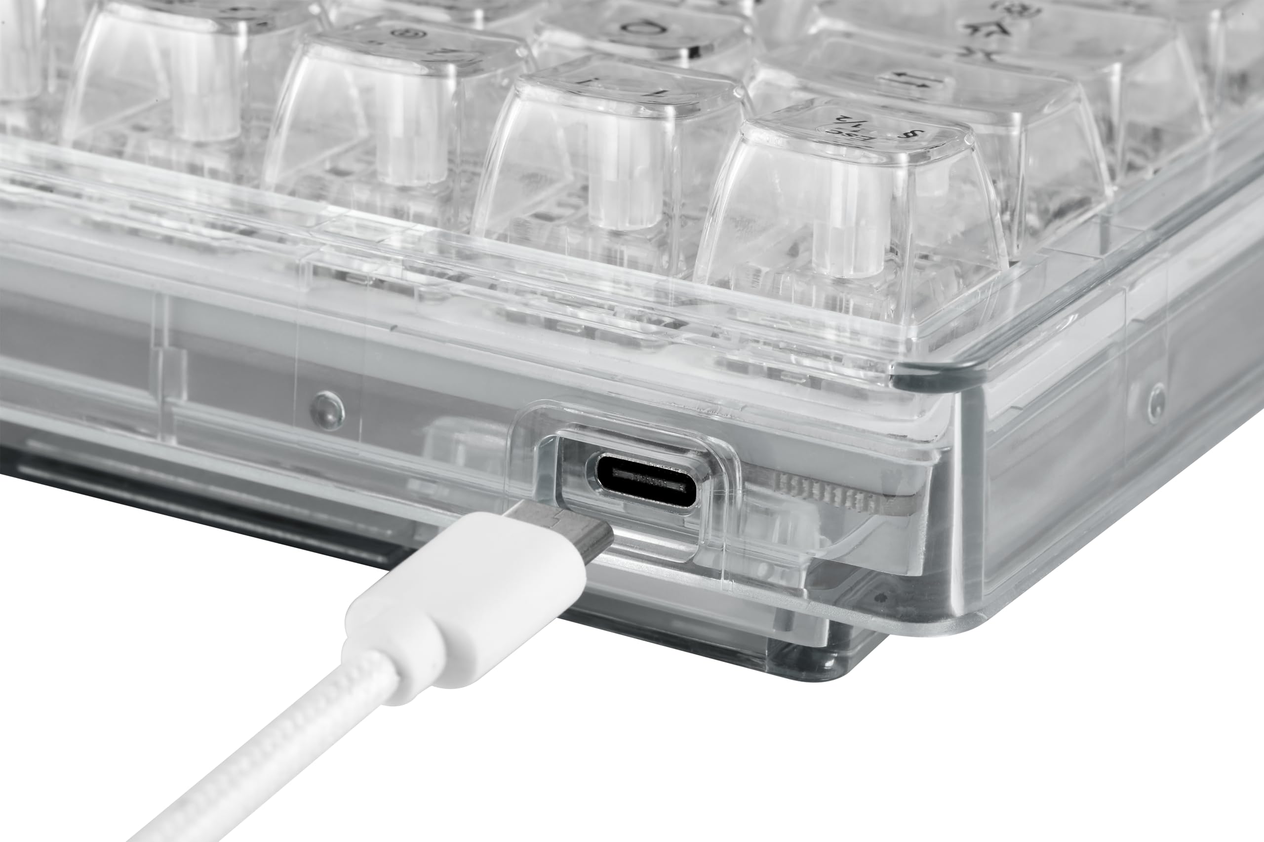 DELTACO GAMING DK460 – mechaniczna klawiatura gamingowa (oświetlenie RGB, układ QWERTZ, 65%, 67 klawiszy, USB-C) – przezroczysta