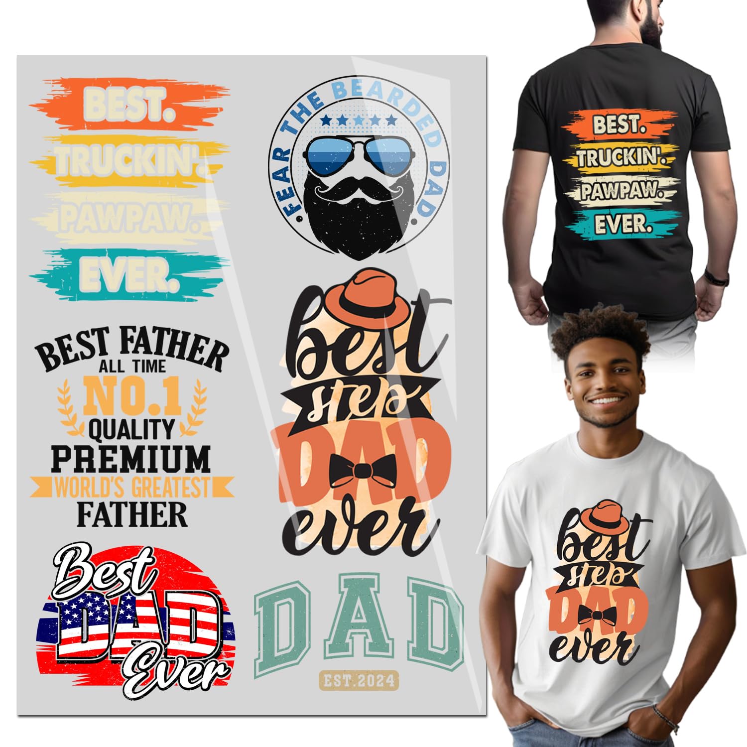 6PCS Best Dad Father's Day Iron On Transfer T-Shirt Stickers DTF transfers  Ready to Press for DIY T-Shirt Clothing Coat Jeans Backpacks Father's Day  Gift : Amazon.ca: Home