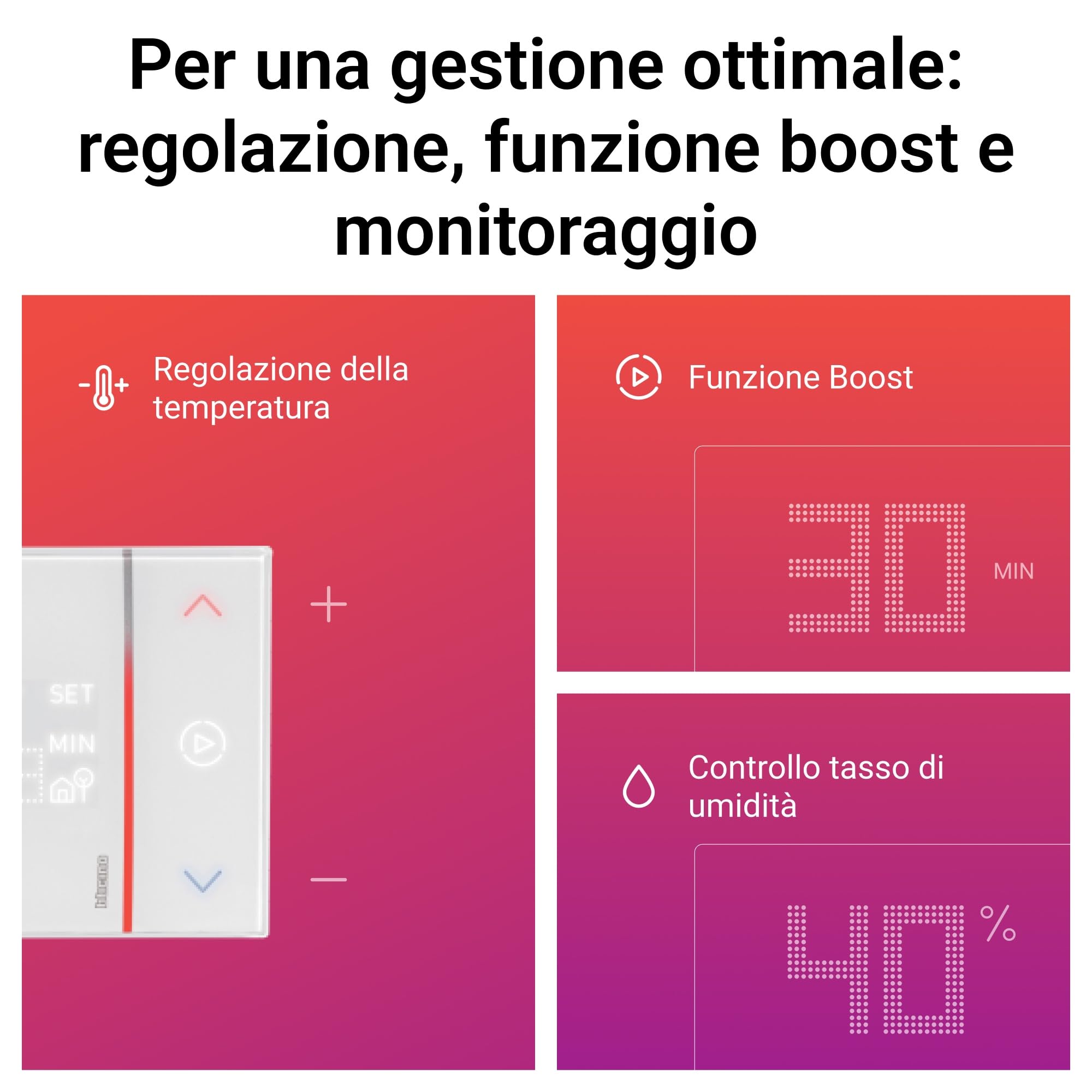 BTICINO SXW8002W Termostato WiFi Smarther2 with Netatmo, Termostato Caldaia da Parete, Controllo anche da Remoto con App, Alexa, Google Assistant, Apple HomeKit, Programmabile, Risparmio Energetico