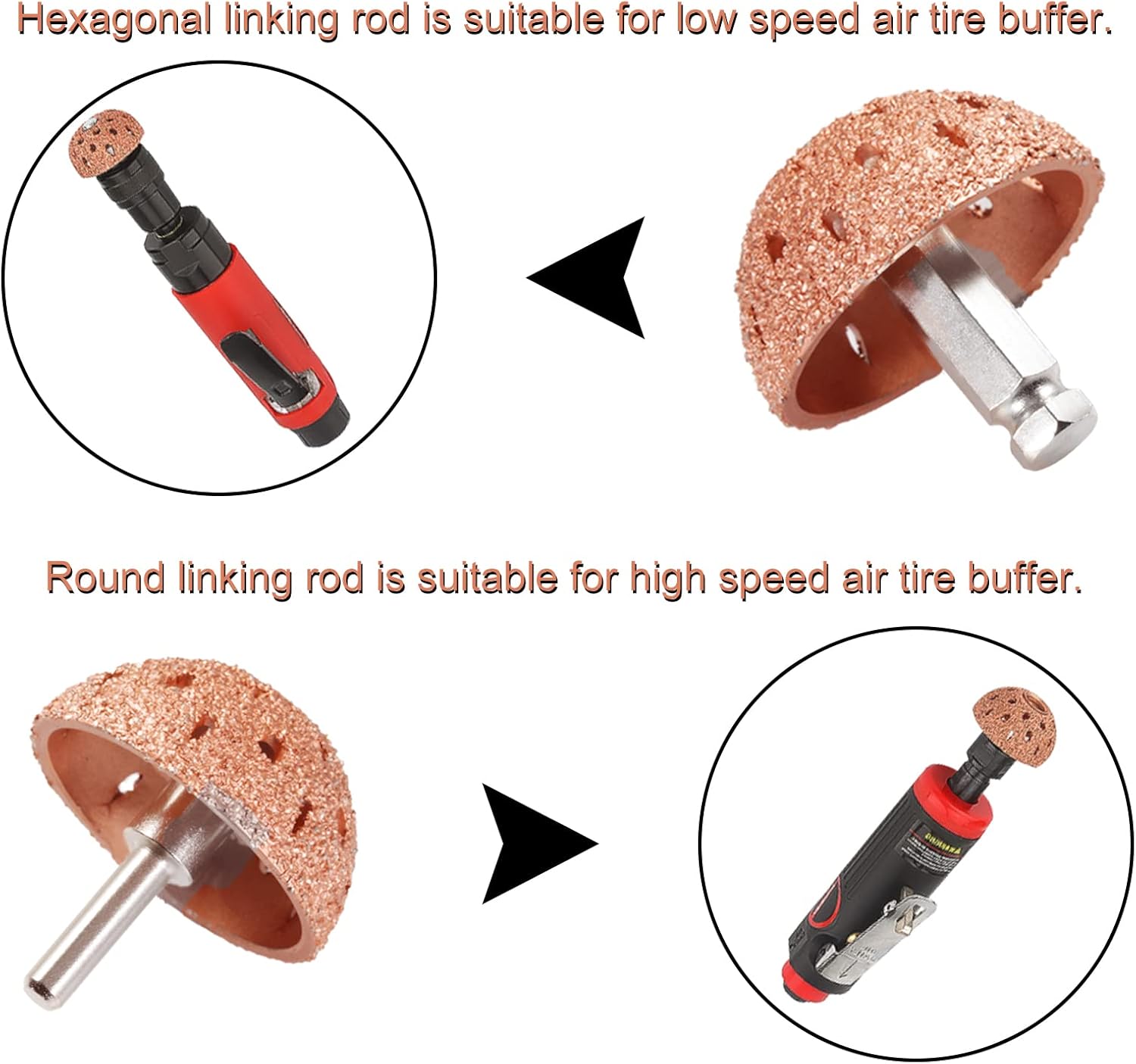 55mm Tire Buffer Wheel Bowl Type Grinding Head Tungsten Steel Tire Repair Tool with 2 Pcs Linking Rod Adapter