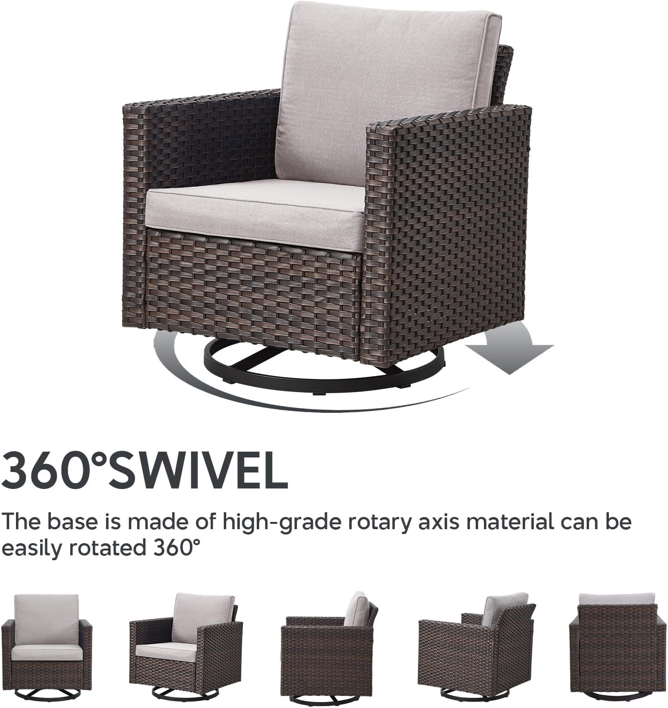 6 Piece Wicker Patio Furniture with Fire Pit Table - Outdoor Conversation Set with 50,000 BTU Fire Pit, All Weather Rattan Patio Set for Deck Backyard Garden - Brown Wicker Beige Cushion