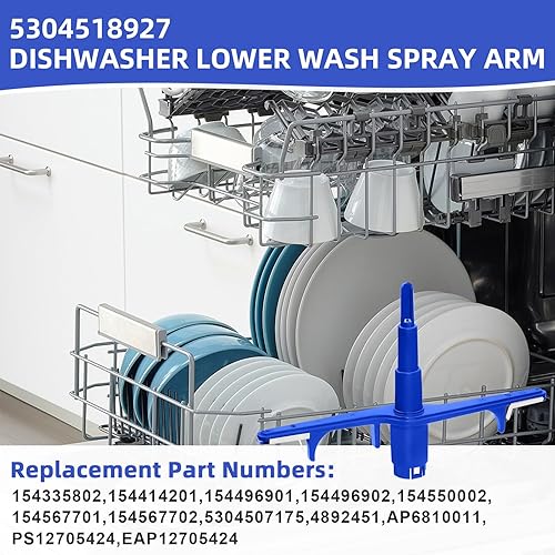 Miniatura 5 de 5304518927 - Conjunto de brazo rociador para lavavajillas, inferior, con escudo térmico - Reemplaza, 5304507175, 154567701 AP6810011, azul