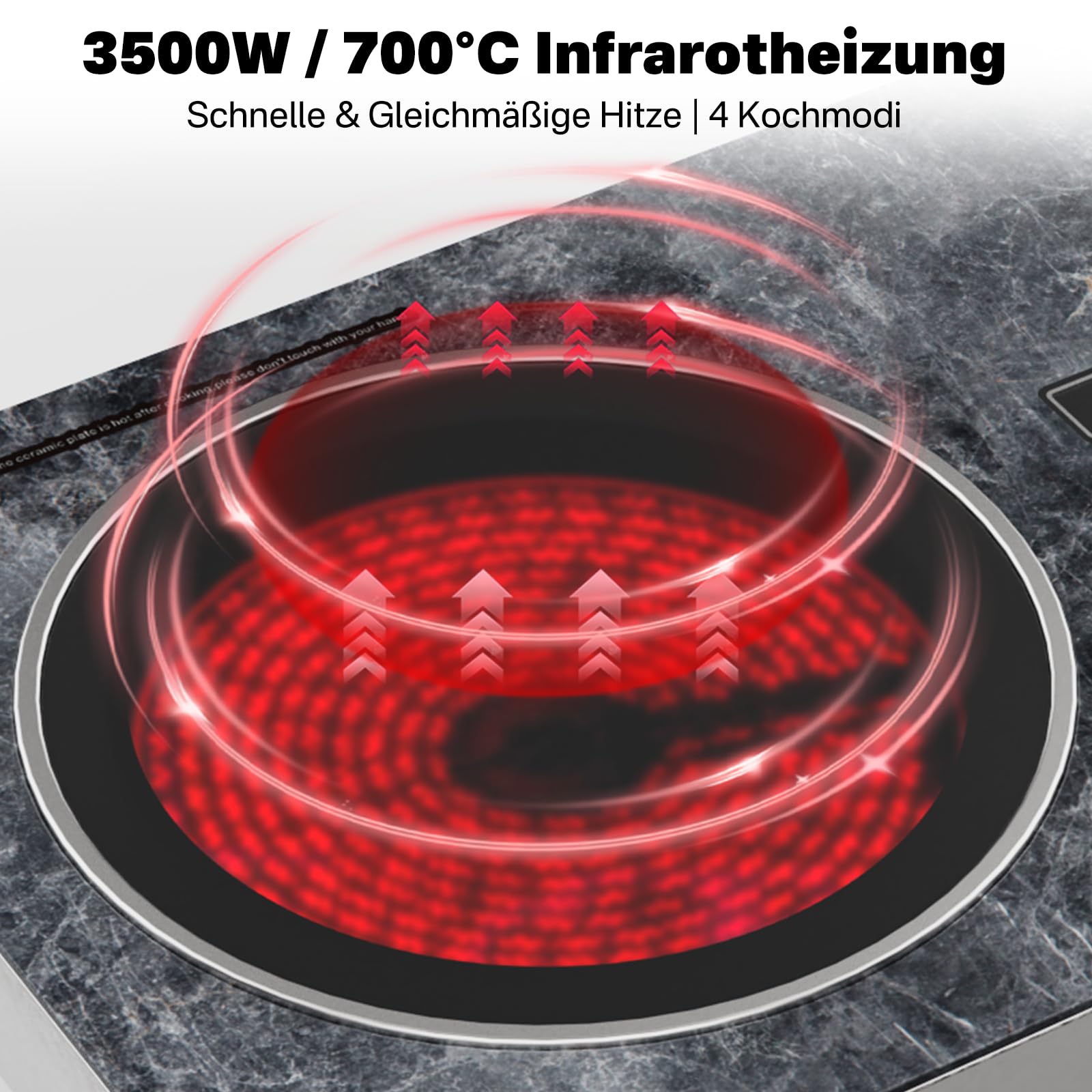 Elektrische Kochplatte, Tragbare Infrarot Glaskeramik Kochplatte, Temperatur Einstellbares Kompaktes Kochfeld, Tragbare Elektrokochplatte für Küche & Camping, Single-Marble