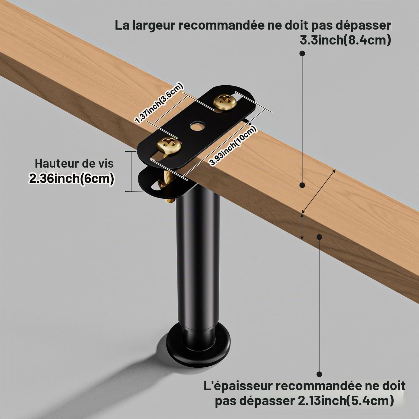 VETIN Lot de 4 Pieds de Support de Lit Réglables en Hauteur, Adaptés aux Cadres de Lit 18-32cm, aux Lattes Centrales de Lit et aux Pieds de Support de Meubles, Installation sans Perçage