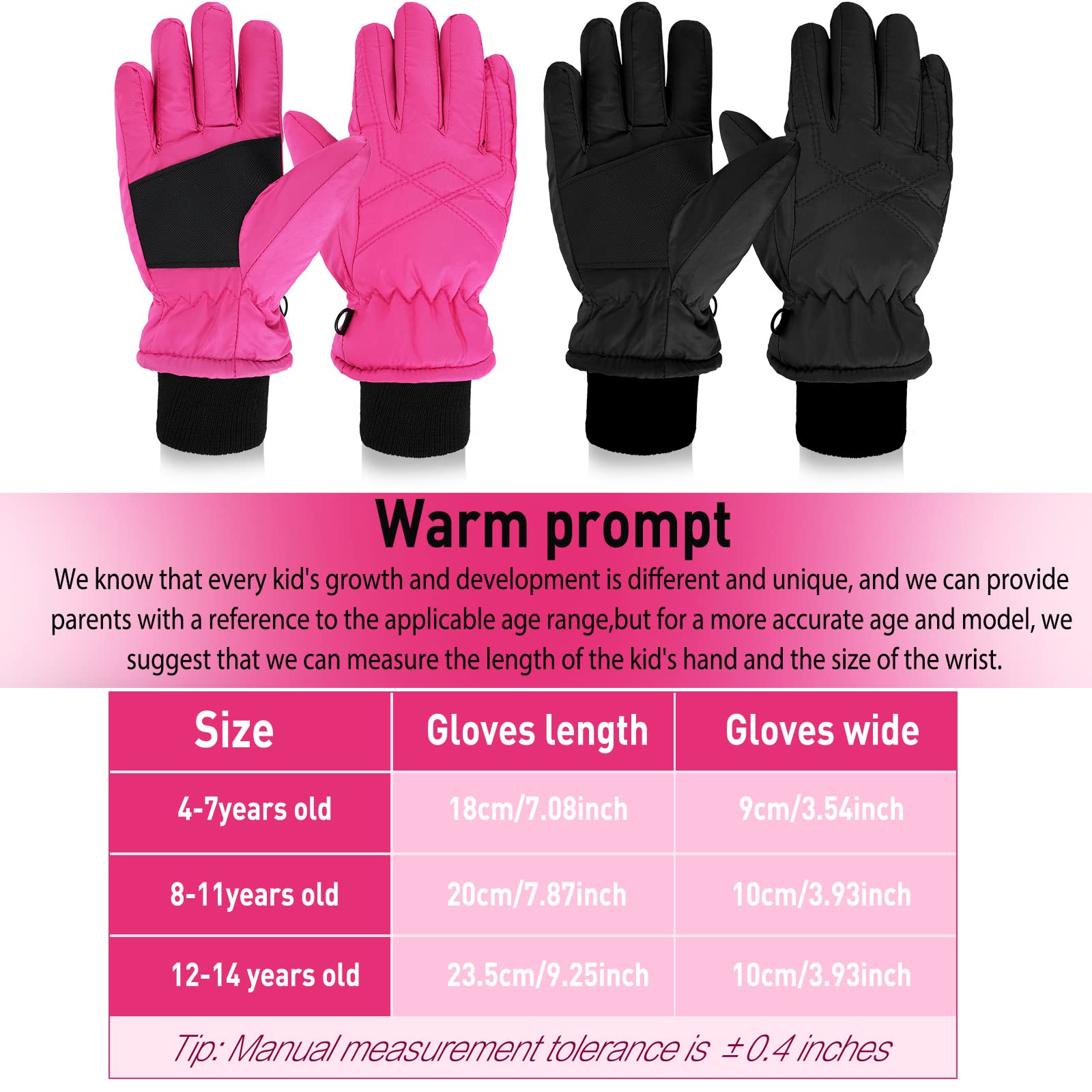SATINIOR 2 Pares Guantes de Esquí Snowboard Invierno de Niños Manoplas de Nieve a Prueba de Viento