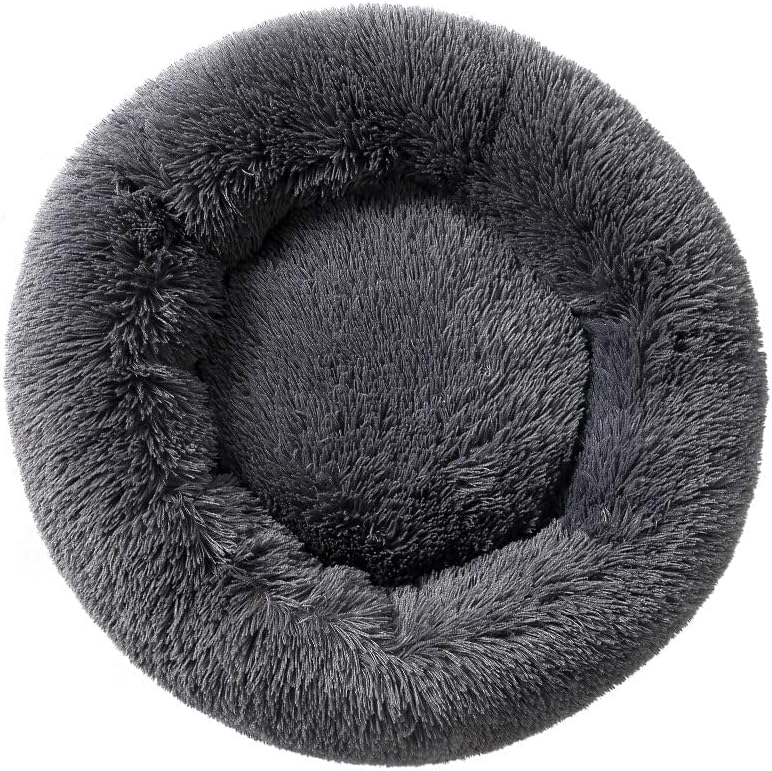 Donut Dog Bed Cat Bed Fluffy Calming Pet Bed Dog Round Bed Cat Round Bed Warm Kitten Nest Ideal for 3Kg Pet, Small, Dark Light