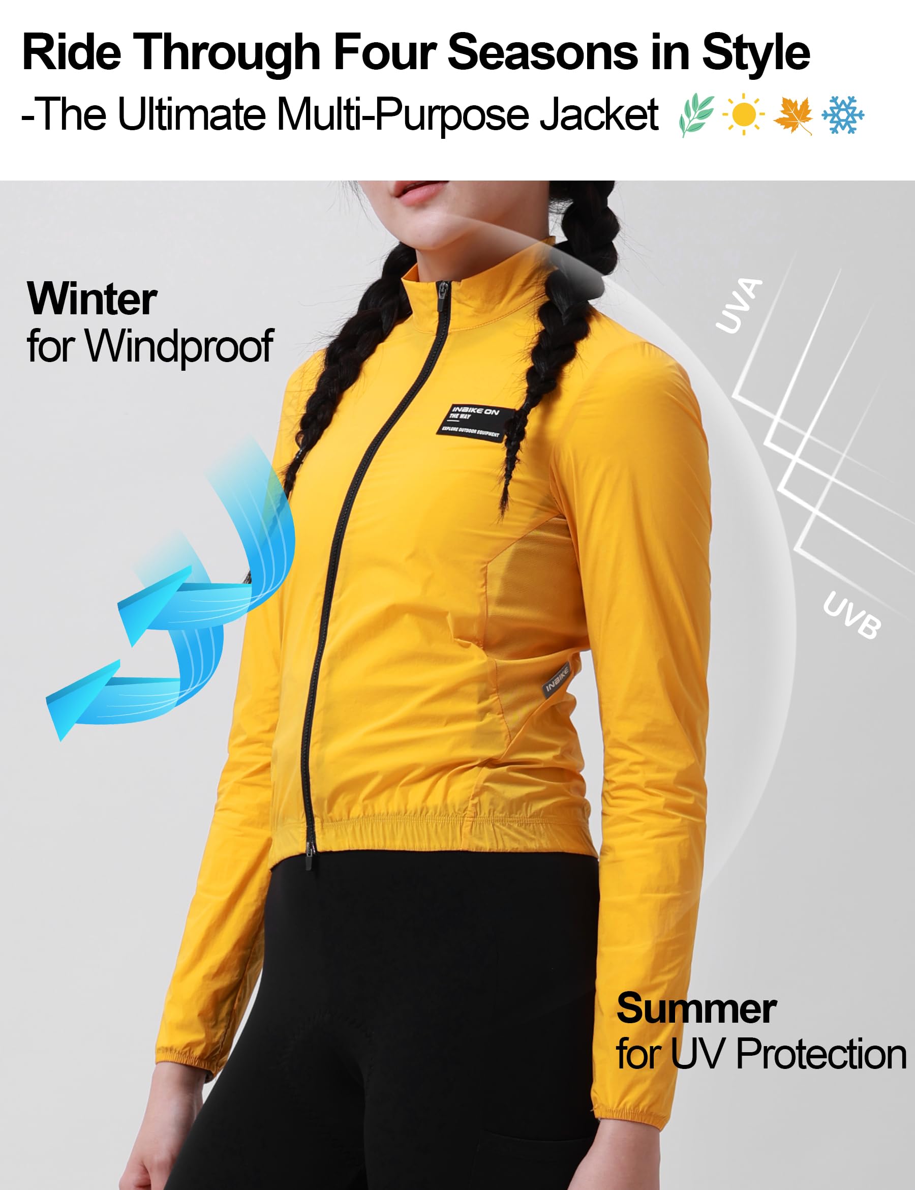 INBIKE Veste Coup Vent Femme Protection Uv SPF50+ Léger Pour Vélo Course à Pied Trekking Randonnée Vie Quotidienne KY466