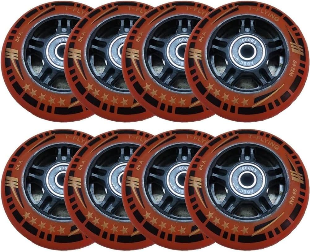 84MM Inline Skate Wheels with Bearings (8-Pack) - 84A Durable Indoor/Outdoor Replacement Wheels for Wheelchairs