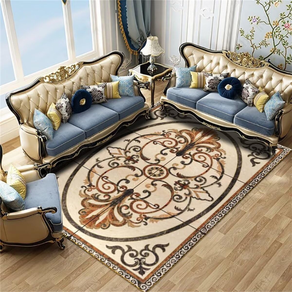 Tapis de salon rectangulaire à impression classique antidérapant grand format 180x250