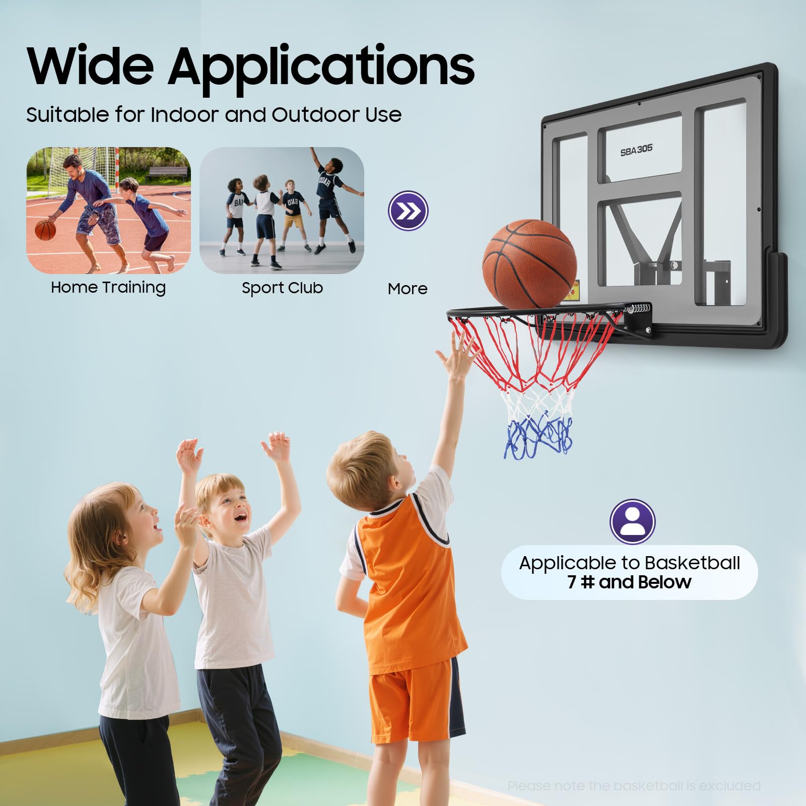Wandmontage Basketballständer 110x75 cm PET-Rückwand Ringdurchmesser 45cm für Training