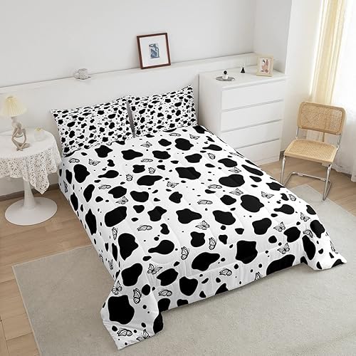 Miniatura 2 de Erosebridal Juego de edredón King con estampado de vaca, edredón y juegos de cama de mariposa, edredón de vaca lechera, juego de edredón de animales