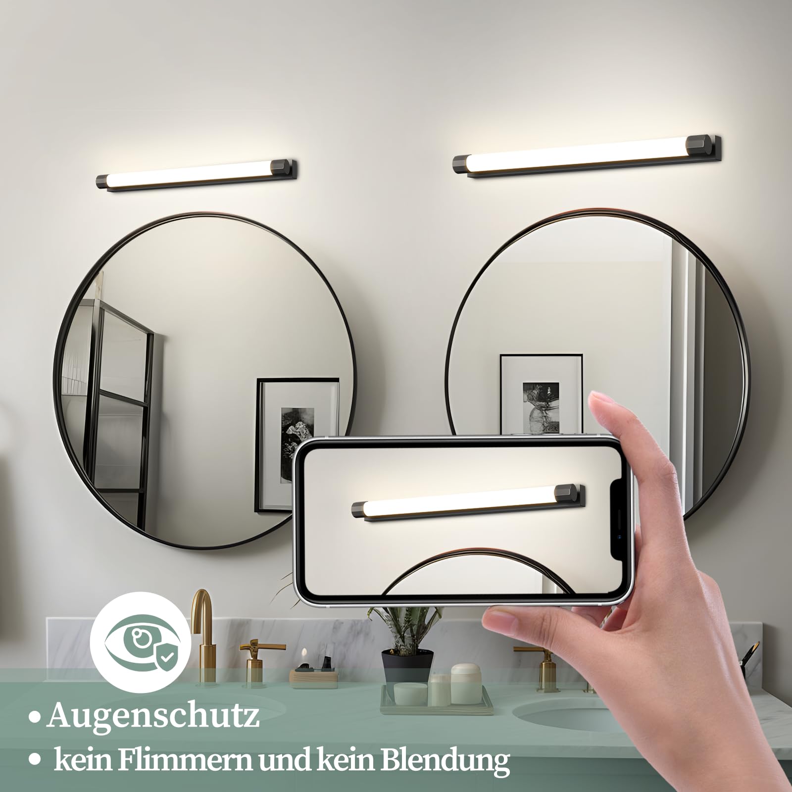 Lampada da specchio per bagno a LED - Nero Lampada da parete per | bagno da 50 cm, IP44, illuminazione per armadietto a specchio da 10W 4000K