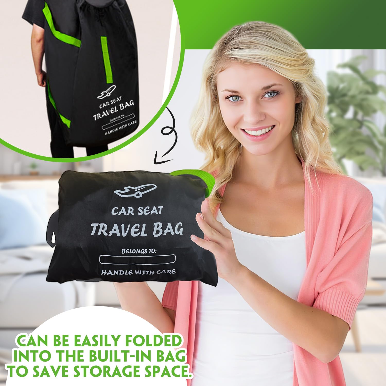 Borsa da Viaggio per Passeggino, Borsa da Viaggio per Seggiolino Auto, Borsa per Seggiolino Auto Pieghevole, Borsa da Viaggio Trasporto Passeggino, Borsa Seggiolino Auto per Aereo Viaggio