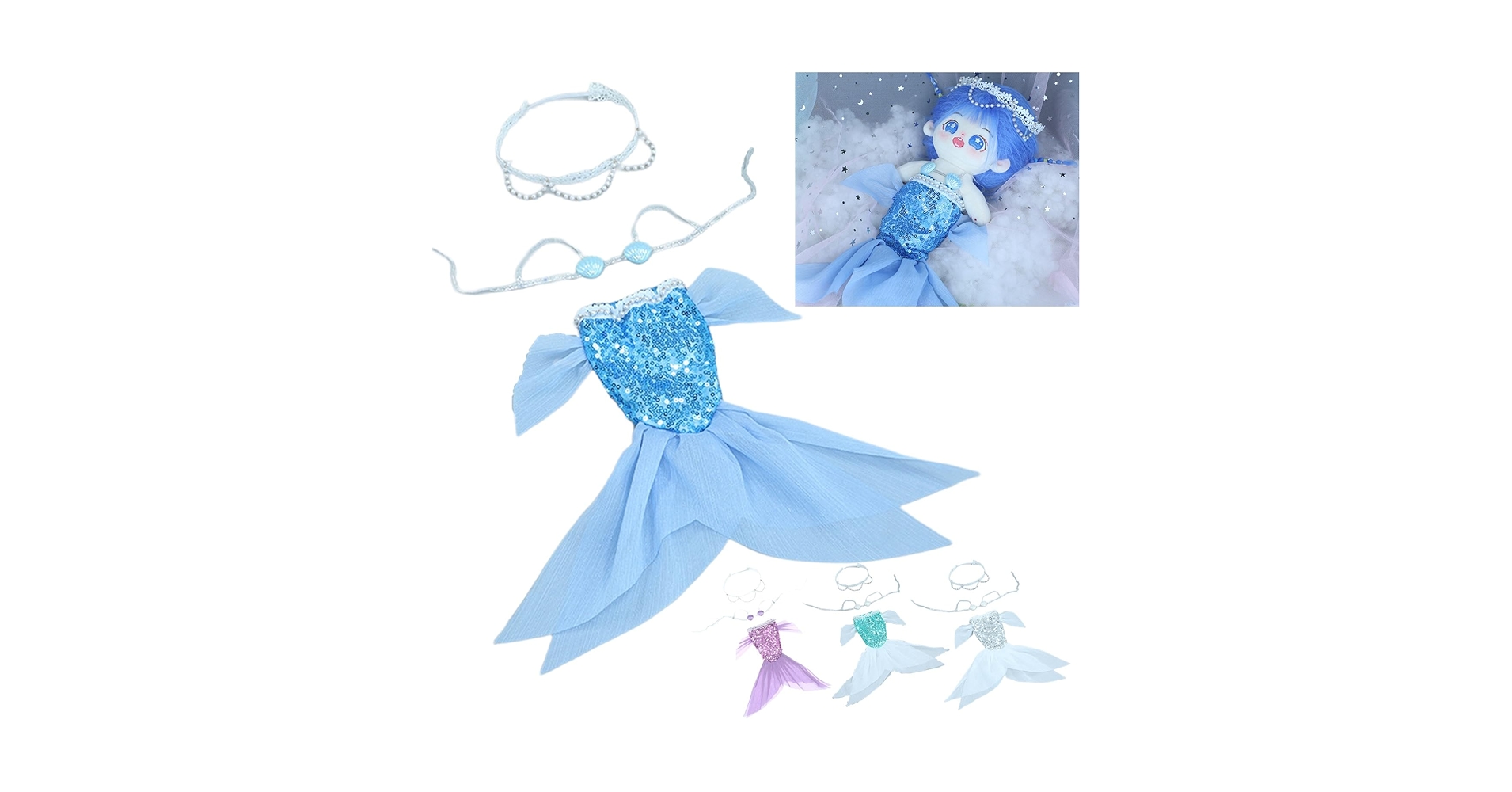 Amazon.co.jp: 20cm人形の服 マーメイド 人魚服 3セット 水着 髪