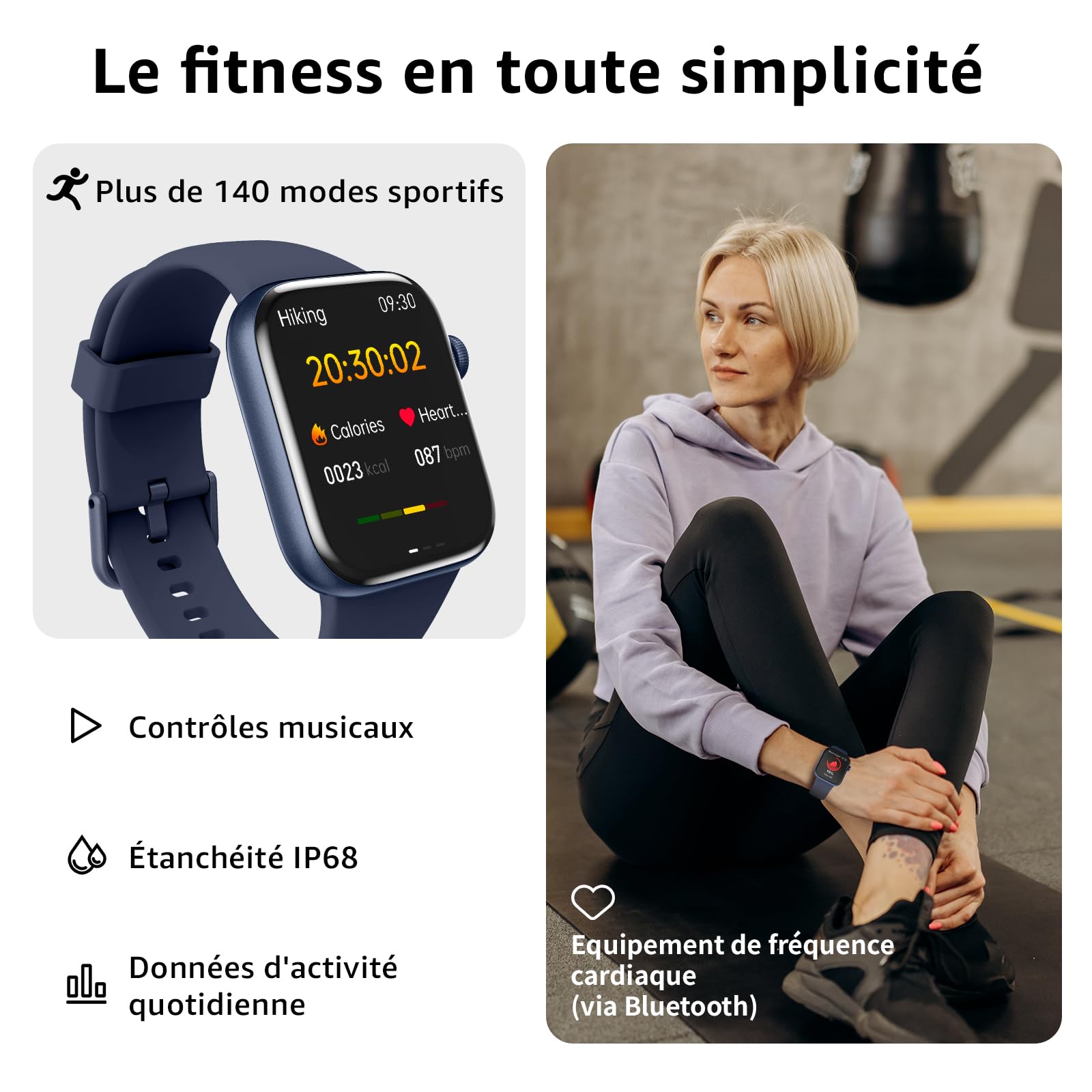 Smartwatch 1.85" HD Appel Bluetooth 140+ Mode Sport Moniteur Sommeil Fréquence Cardiaque Podomètre IP68 Etanche Android iOS