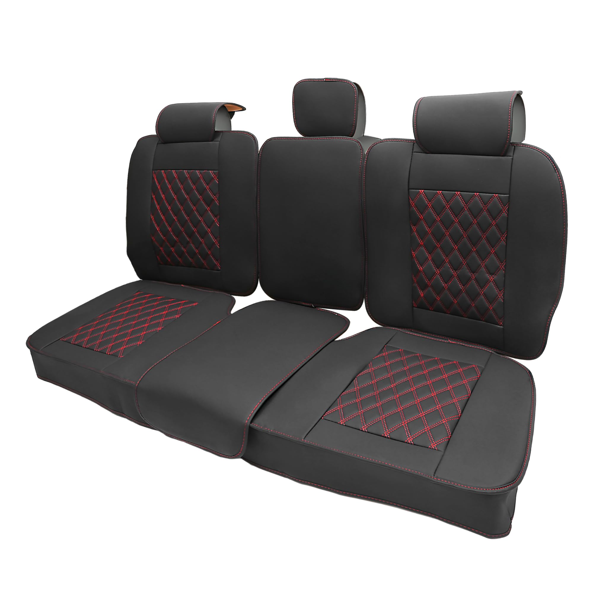 uxcell Car Leather Seat Covers Rear Back for Dodge for Ram 1500 2500 3500 Crew Cab 2009-2014 2015-2018 2019-2023 Seat Protectors Pad Waterproof Pickup Truck Cover Black Red 3 Pcs