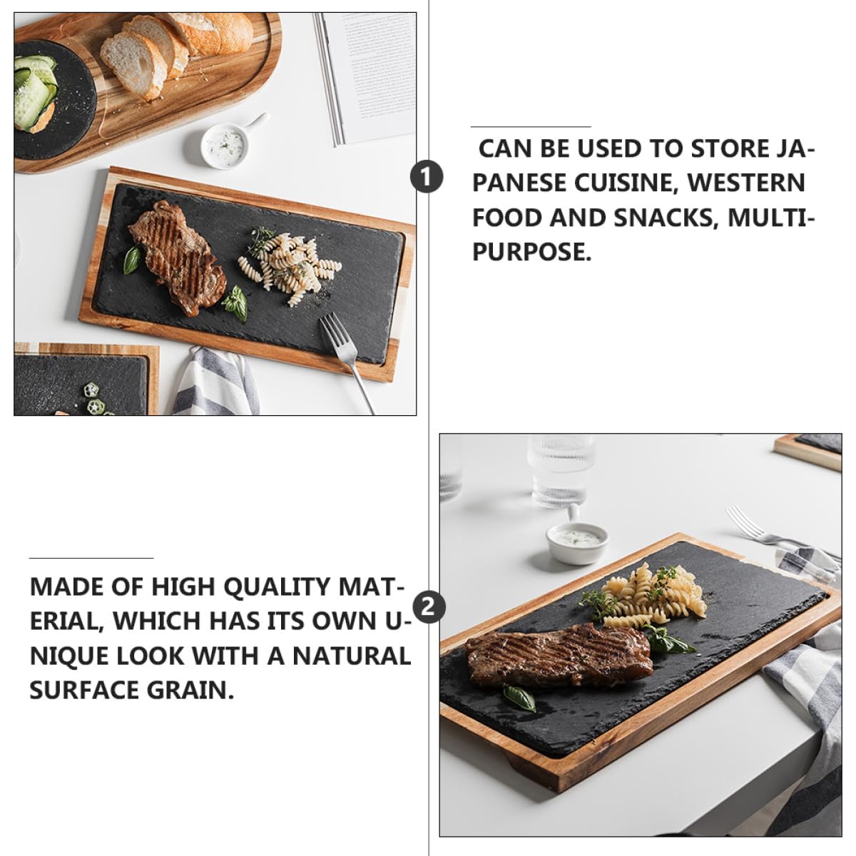 SUPVOX Assiette à Collation en Bois Massif Noir Plateau en Pierre, Plateau Multi-Usage Facile à Nettoyer Cuisine Japonaise et Présentation de Sushi