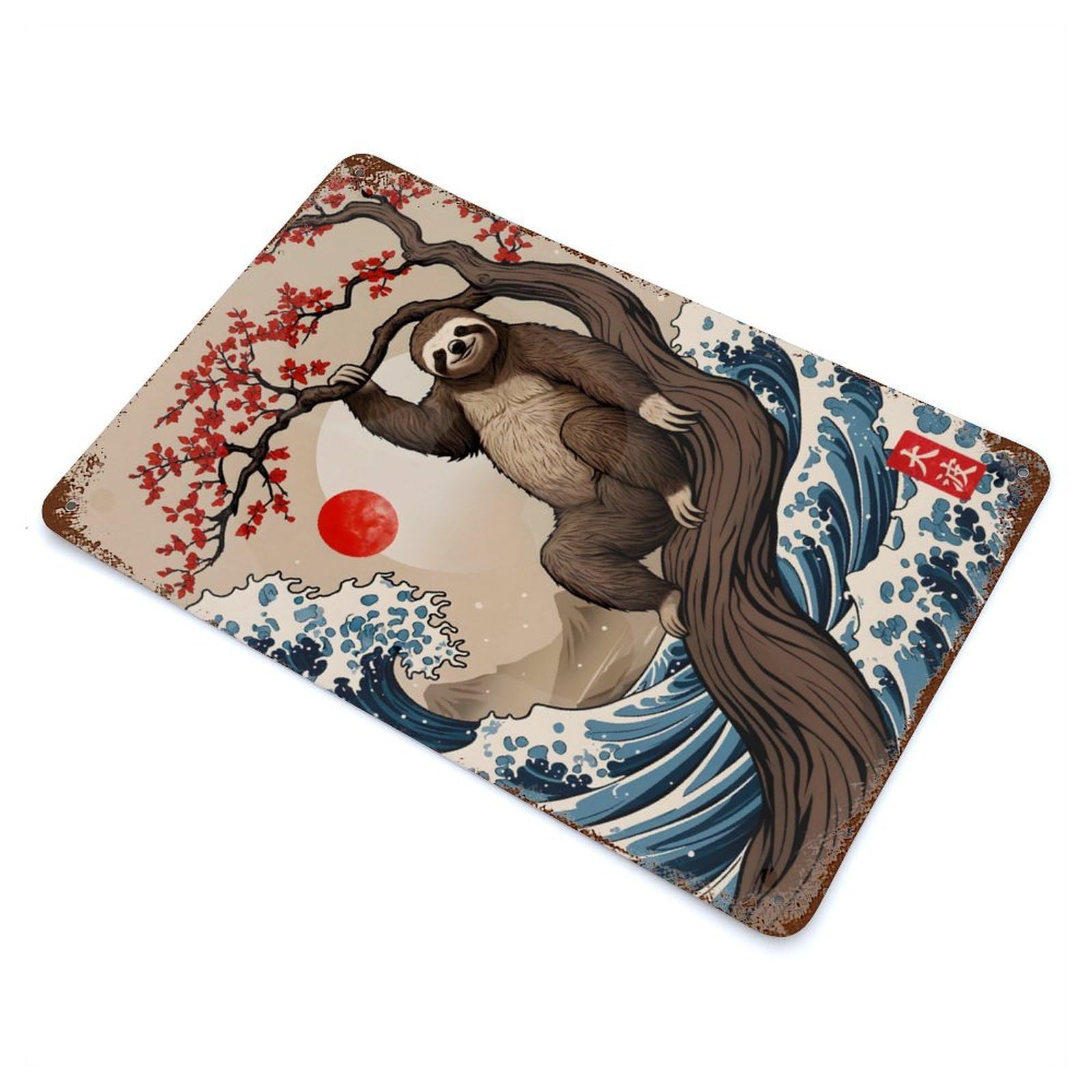 Sloth Great Wave Rust Effect Tin Sign 11.8"x7.9", Ideal for Garage, Bar And Workshop Decor