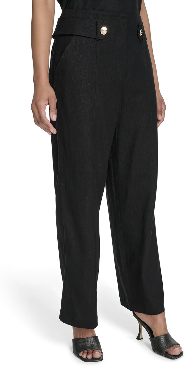HALSTON Womens Straight Leg Linen Faux Belted Pant - Image 3
