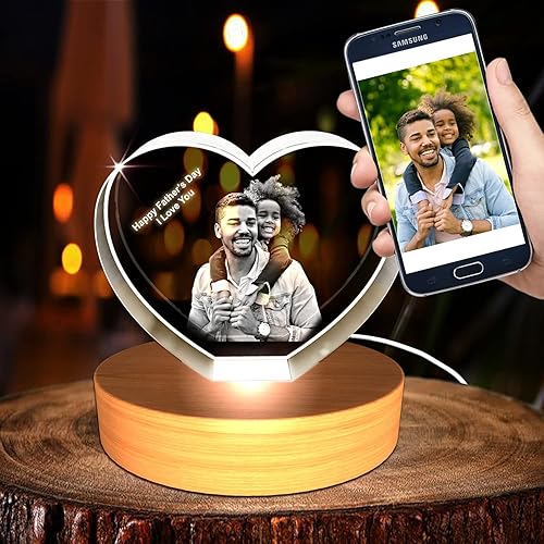 Miniatura 4 de Regalo personalizado con foto de cristal grabado en 3D para el Día del Padre (corazón pequeño)