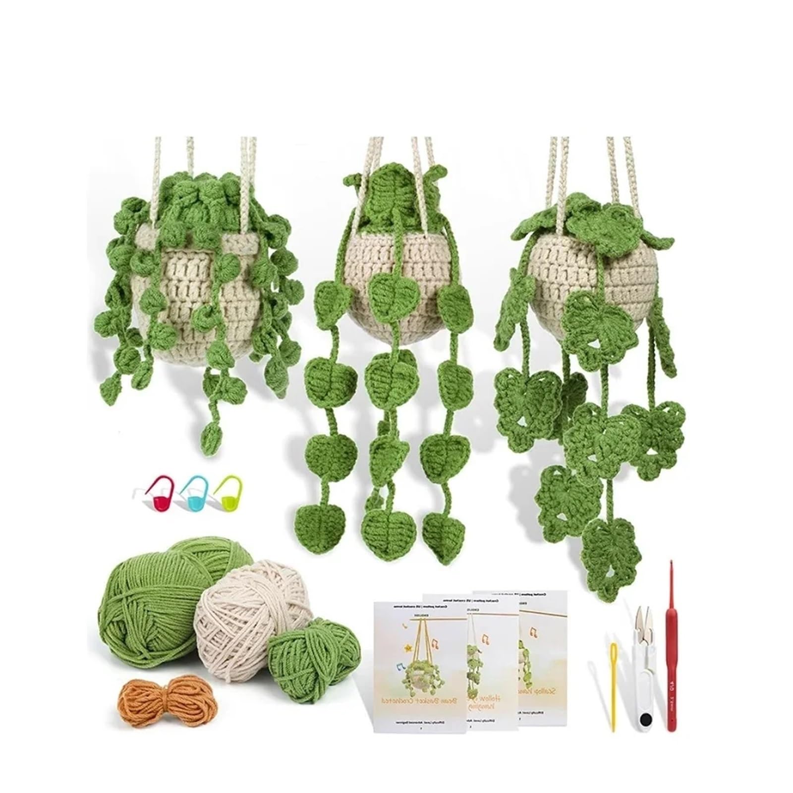 OPIGJUFD Kits de Ganchillo Kit de planta colgante crochet for principiantes con instrucciones, hilo algodón, agujas, ganchos y juego herramientas for tejer para Proyectos de Manualidades(Type2)